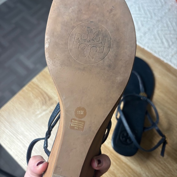 Tory Burch Emmy Demi Wedge Sandal Size 11 Navy Blue - Picture 8 of 10